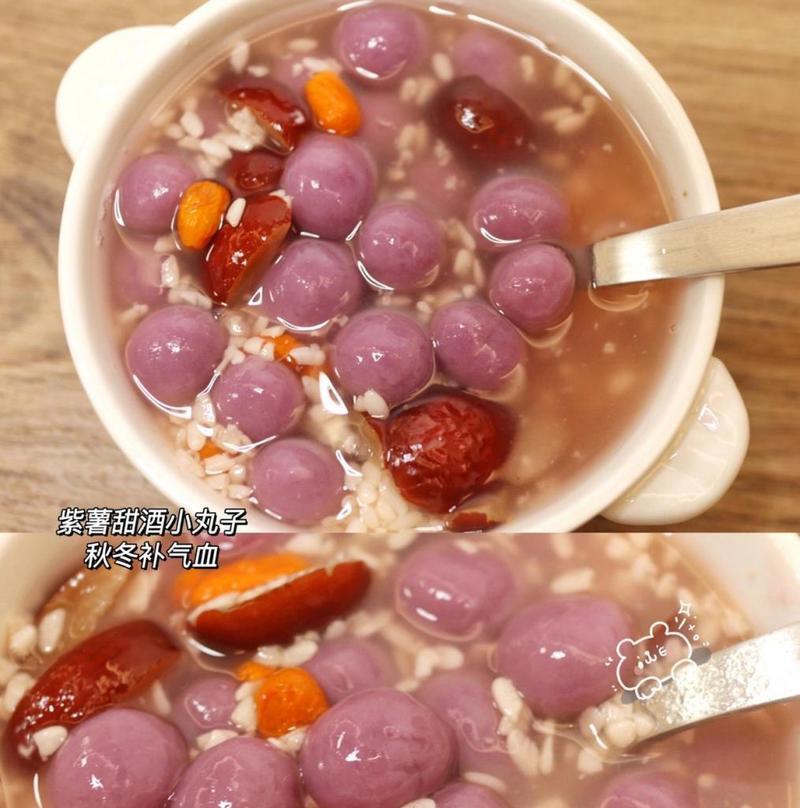 紫薯甜酒鸡蛋粥，美味健康早餐